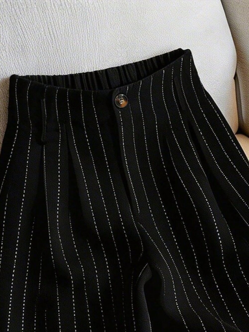 Black Casual Women's Striped Pants - Picture 3 of 4